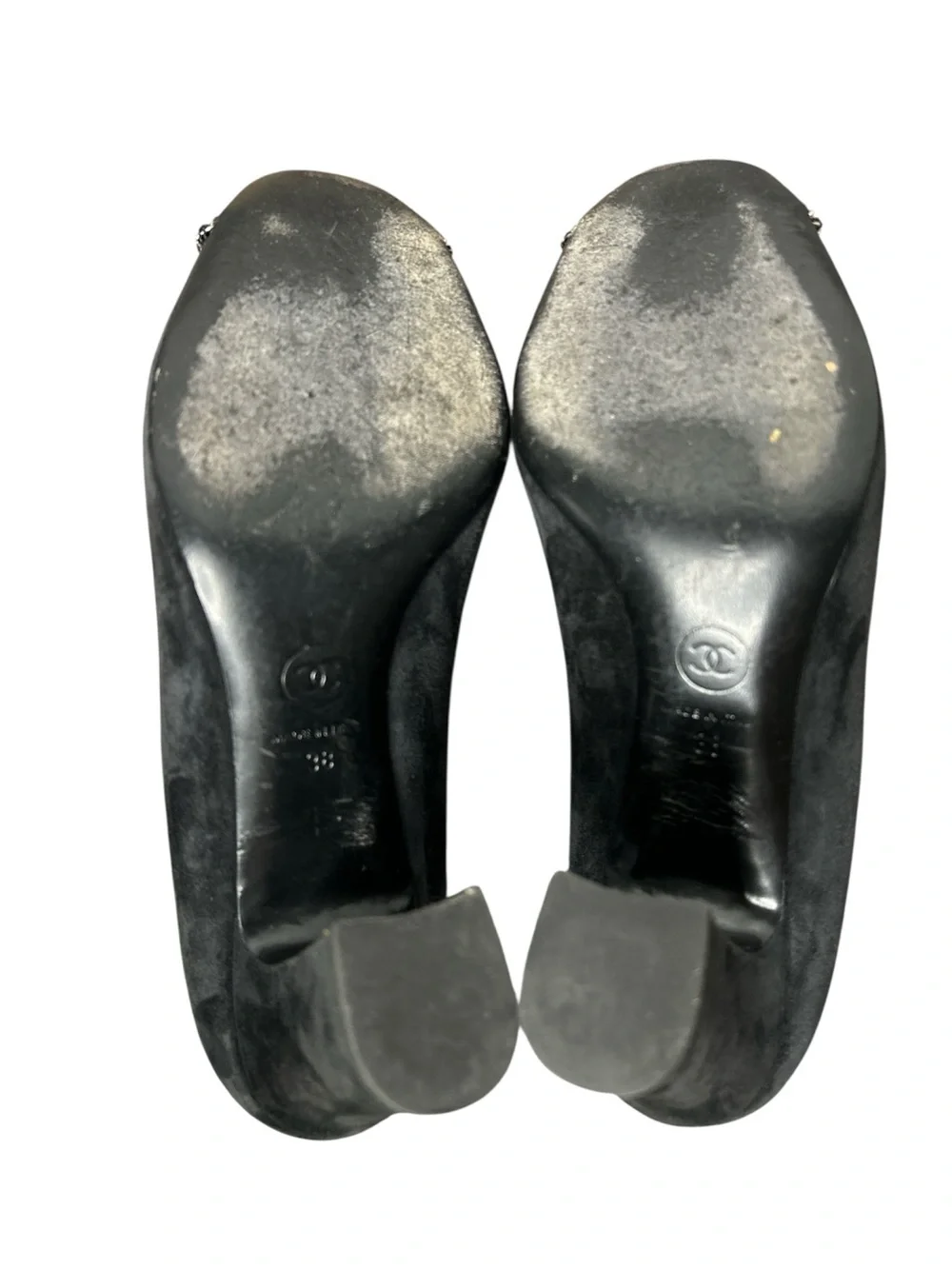 CHANEL Black Suede Chain CC Heels Pumps EU 38 US 7.5 8 Classic Work Luxury 2019